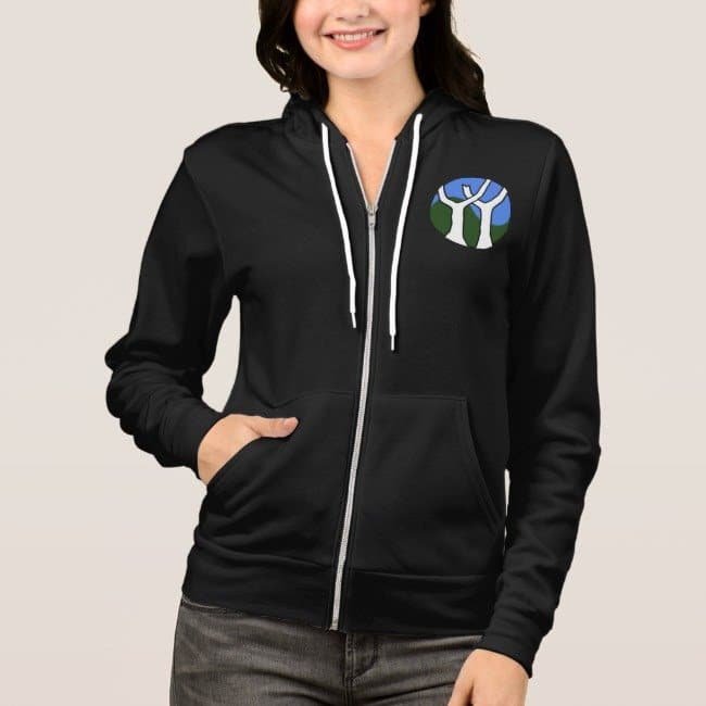 Hoodie front view with color version of yin/yang logo