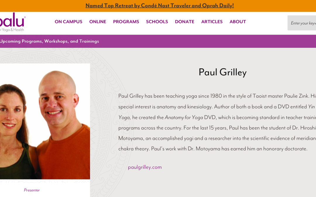 Paul Grilley bio at Kripalu center for yoga and health website