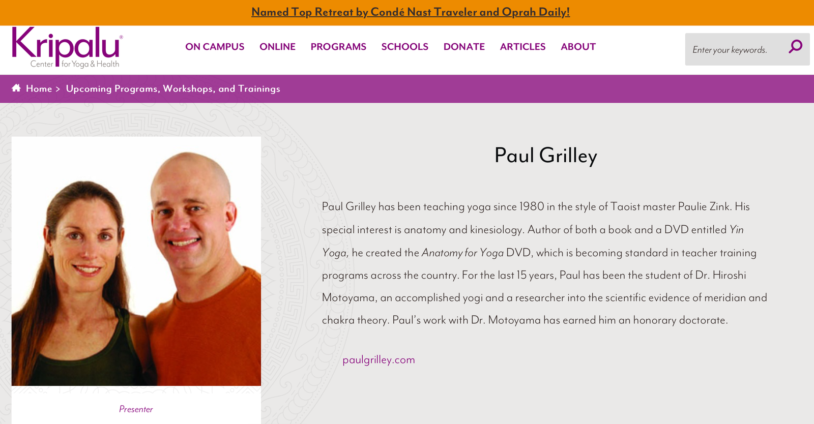 Rebuttal to Bernie Clark Yin Yoga Article Paul Grilley bio at Kripalu center for yoga and health website