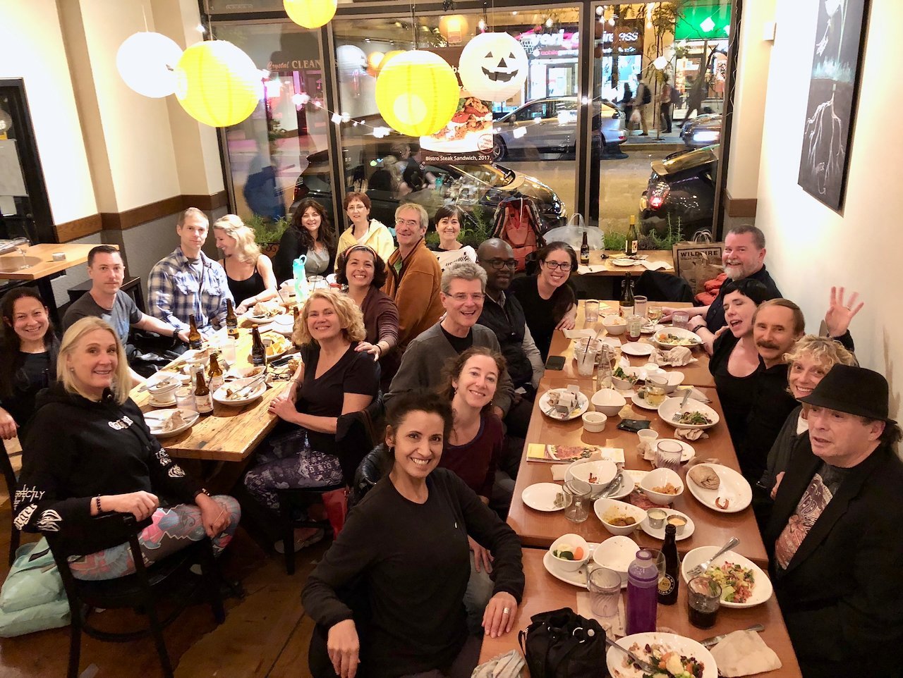 Challenging Bernie Clark Yin Yoga Misconceptions Paulie Zink having a vegan dinner with his Yin yoga Teacher Training workshop students
