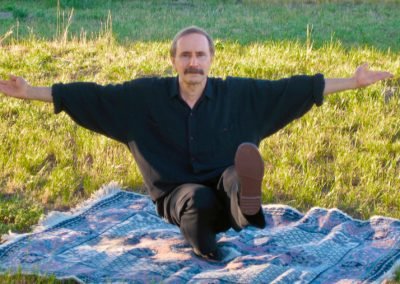 Yin Yoga Poses Paulie Zink demonstrating Kicking Phoenix Yin yoga pose