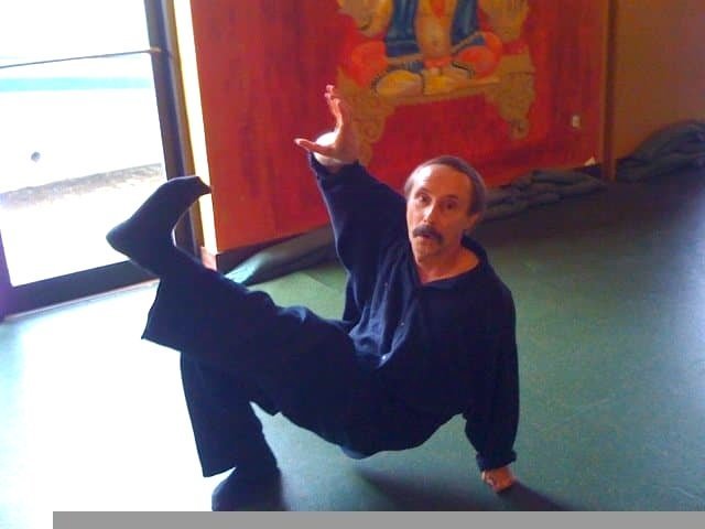 Paulie Zink does a kicking Monkey kung fu pose